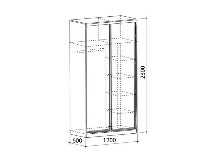Шкаф двухстворчатый распашной с полками и штангой чертежи и размеры