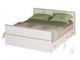 Двуспальная кровать 1,4м Сакура (дуб сонома/белый) в Карасуке - karasuk.mebel-nsk.ru | фото