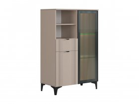 Комод 2 со стеклом Рич (кашемир/фрапучино матовый/черный) в Карасуке - karasuk.mebel-nsk.ru | фото