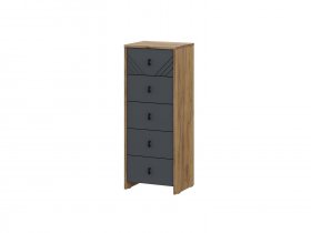Комод 5ящ. Байкал (дуб крафт золотой/графит) в Карасуке - karasuk.mebel-nsk.ru | фото