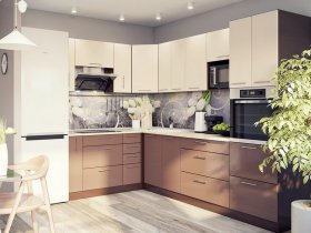 Модульная кухня Классика (ваниль/шоколад) в Карасуке - karasuk.mebel-nsk.ru | фото