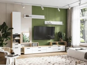 Модульная стенка Санса (дуб сонома/белый) в Карасуке - karasuk.mebel-nsk.ru | фото